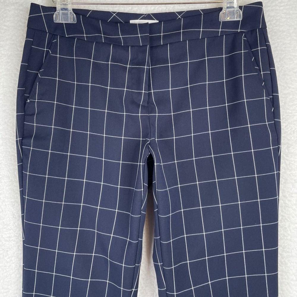 New York & Company Navy Blue Windowpane Plaid Dress Pants Size 6 Career Trousers